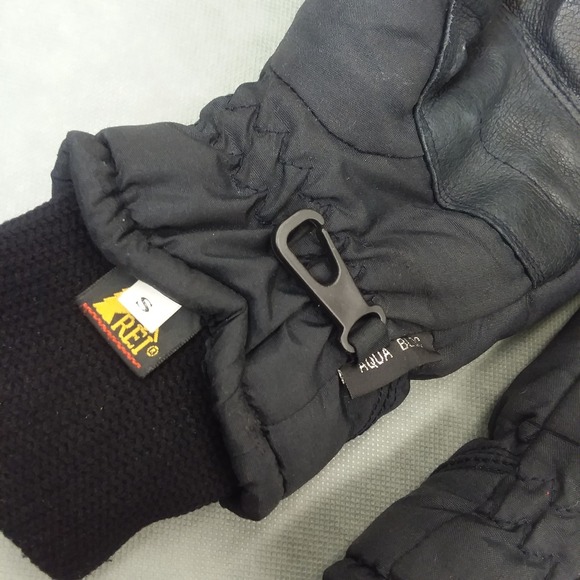 REI Puffer‎ Mittens Leather Palm Aqua Bloc Thinsulate Black Size S - Picture 5 of 6